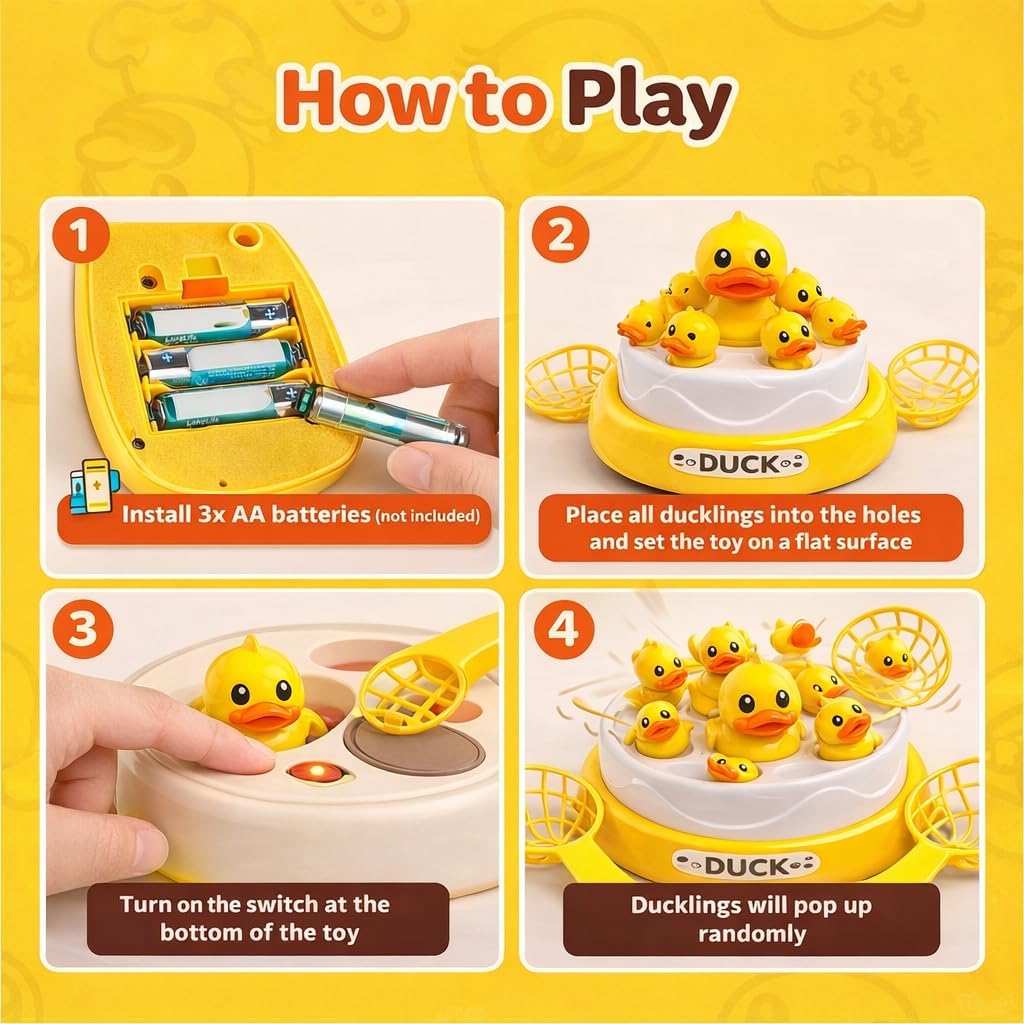 Bouncing Duck Catch Game with Music – Interactive Jumping Duck Toy Rotating Board Catch & Toss Game for Kids & Family, Fun Developmental Toy| Age 3+