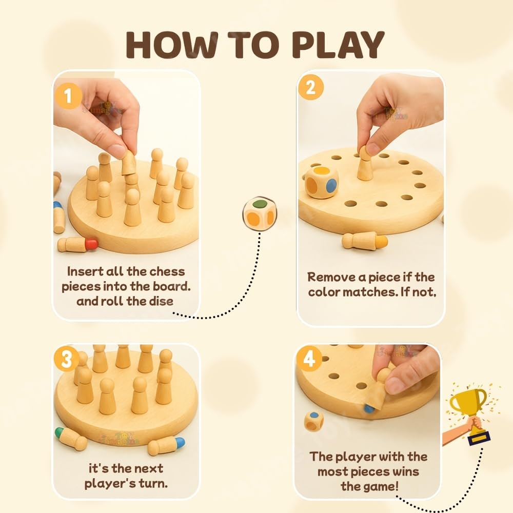 Wooden Color Memory Chess Game for Kids Age 3+ | Wooden Memory Match Stick Chess Board Game | Brain Puzzle Toy for Boys, Girls & Adults | Montessori Learning & Family Game