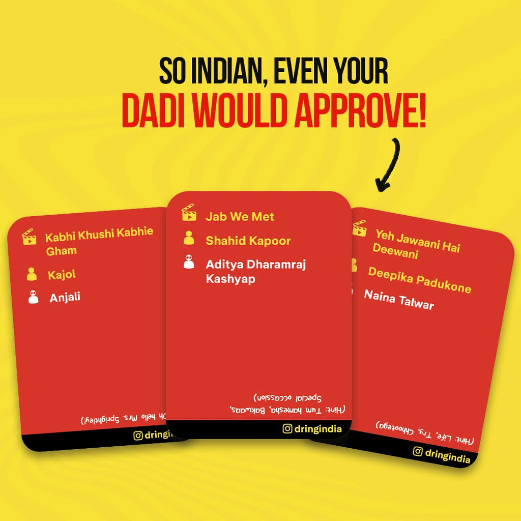 Dring Dialogue Baazi - The #1 Bollywood House Party Game for Friends (100 Cards, Multicolour) | Movie Quest, Dumb charades, Film Card Game for Adults | Perfect for Birthday, Bachelor & Gifting |