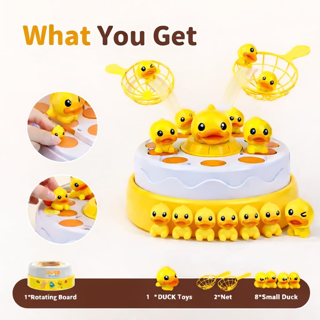 Bouncing Duck Catch Game with Music – Interactive Jumping Duck Toy Rotating Board Catch & Toss Game for Kids & Family, Fun Developmental Toy| Age 3+