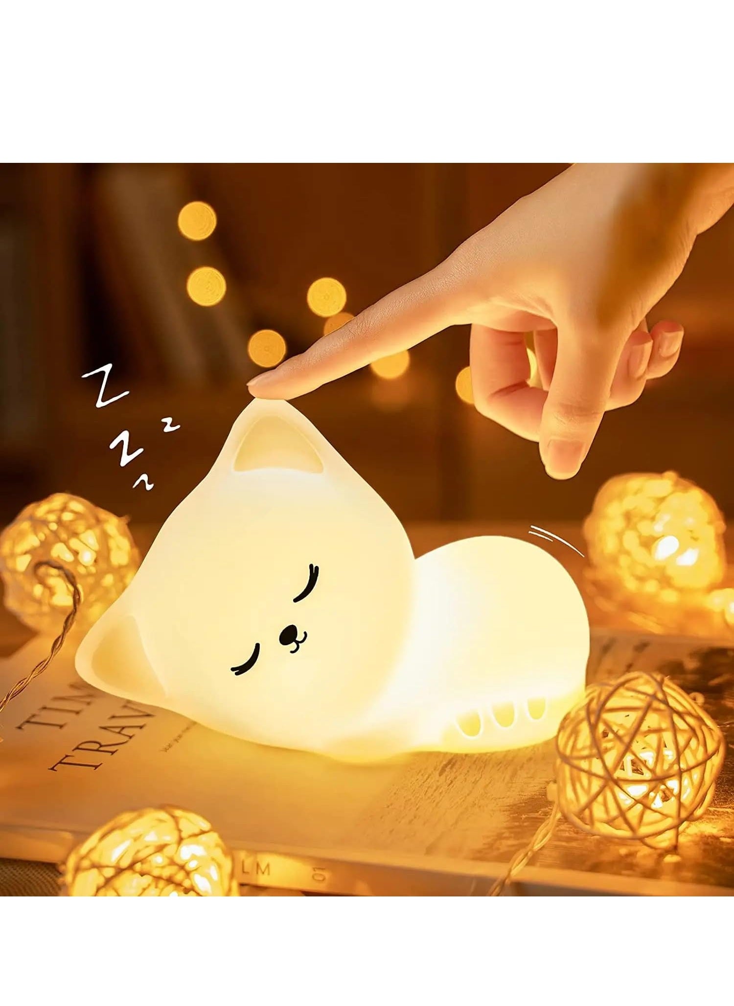Sleeping Cat Rechargeable Silicone Night Lamp - Cozy Cat LED Lamp, Kids Night Light, Decor, Birthday Gift, LED Light, Multicolor