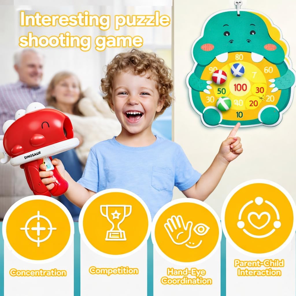 Dinosaur Ball Shooting Toy for Kids, Sticky Target Dart Board Game with Soft Balls, Indoor Outdoor Shooting Game Set for Boys & Girls