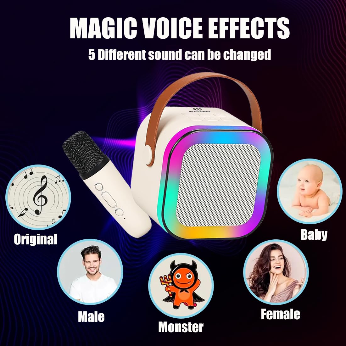 Rechargeable Karaoke Mic with Speaker for Singing | Wireless Mini Portable Bluetooth Speaker with Microphone & LED Lights | Cute Birthday Gift  Musical Toys for Kids and Adults