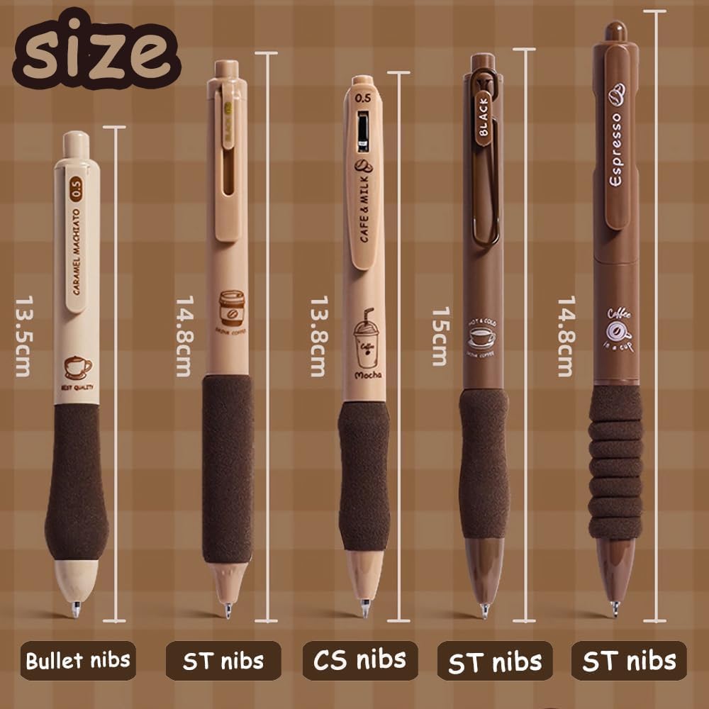 Set of 5 Coffee Theme Gel Pens for Writing, 0.5mm Black Ink Aesthetic Pen with Soft Grip, Cute Kawaii Stationery for Girls & Boys, School Office Use, Return Gift for Kids