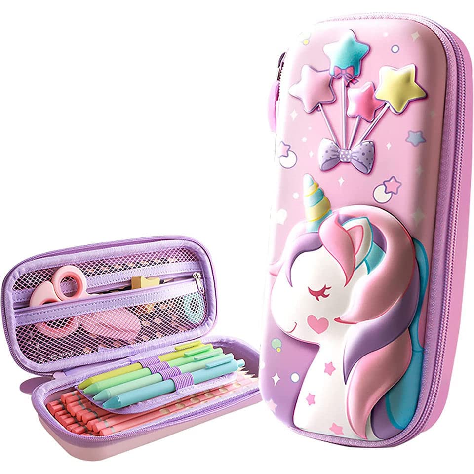 3D Unicorn Cover Large Capacity Pencil Case Compass With Compartments, School Supply Organizer For Girls