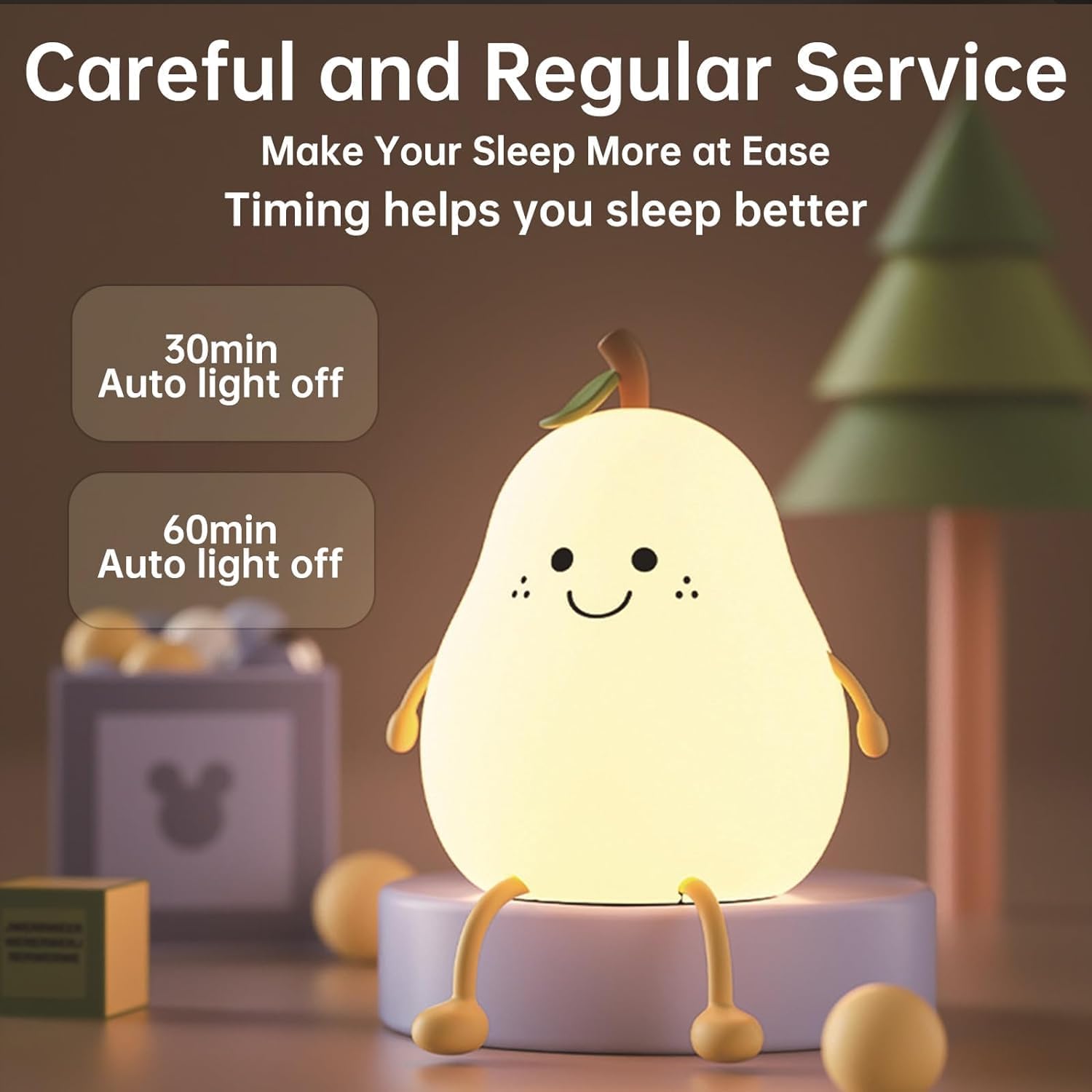 Pear Rechargeable Silicone Night Lamp, Touch Control 7 Color LED Baby Night Light for Kids Bedroom, Bedside Decor, Gift for Kids
