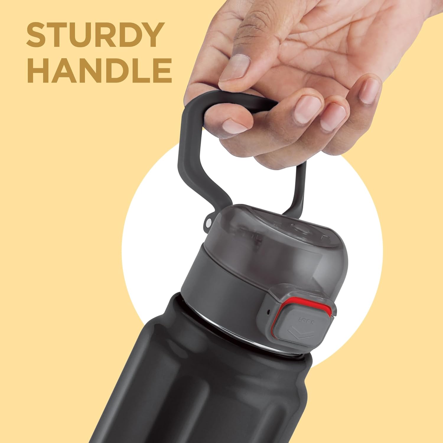 Milton Taurus 600 Steel Thermoware, Inner Stainless Steel, PU Insulated, Leak Proof Water Bottle for School Kids, Office, Gym, Easy to Carry Handle, 560 ml, Black