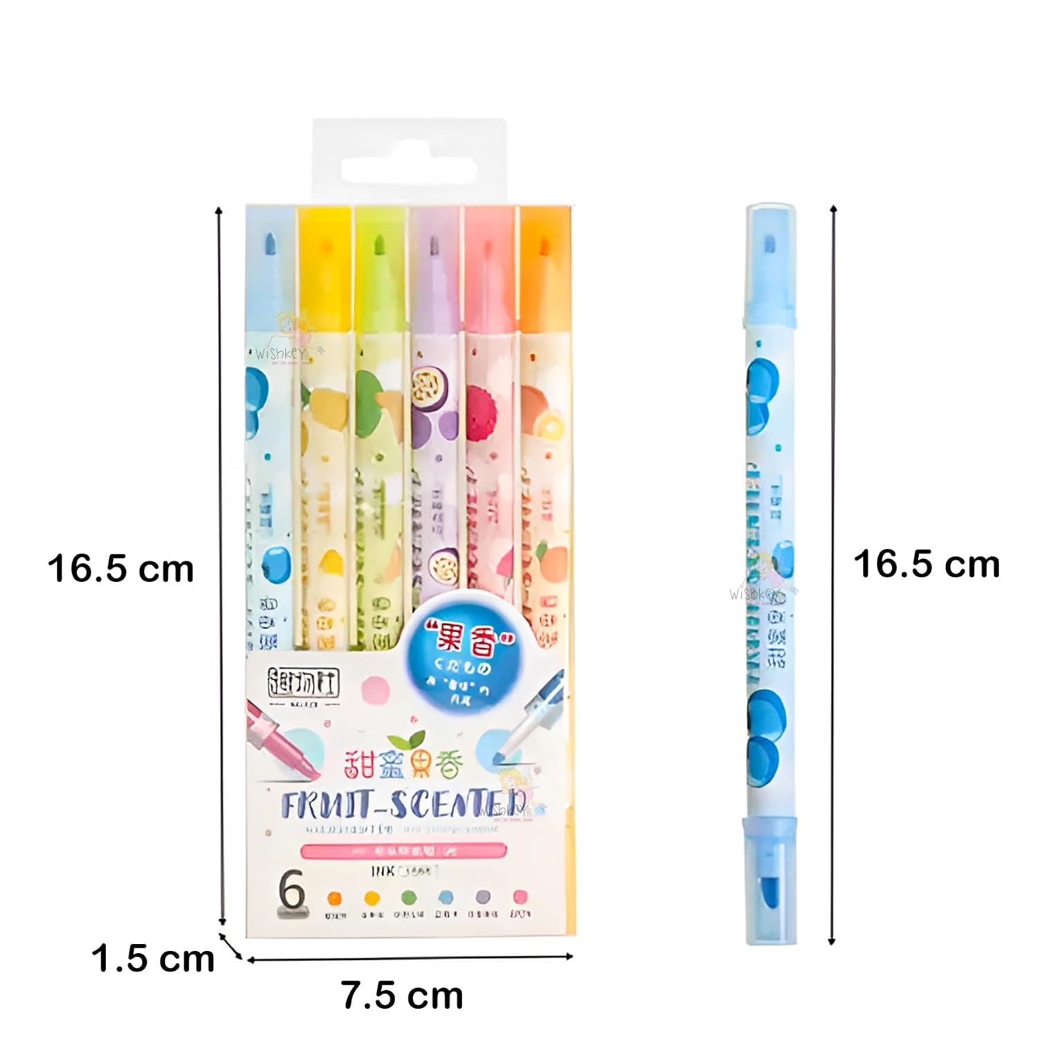 Double Head Fruit Scented Marker Pens, Water-Based Non-Toxic Ink, Quick Drying Dual Tip Highlighter Pens for Multipurpose for Kids and Adults, 8+ Years (Pack of 6, Multicolor)