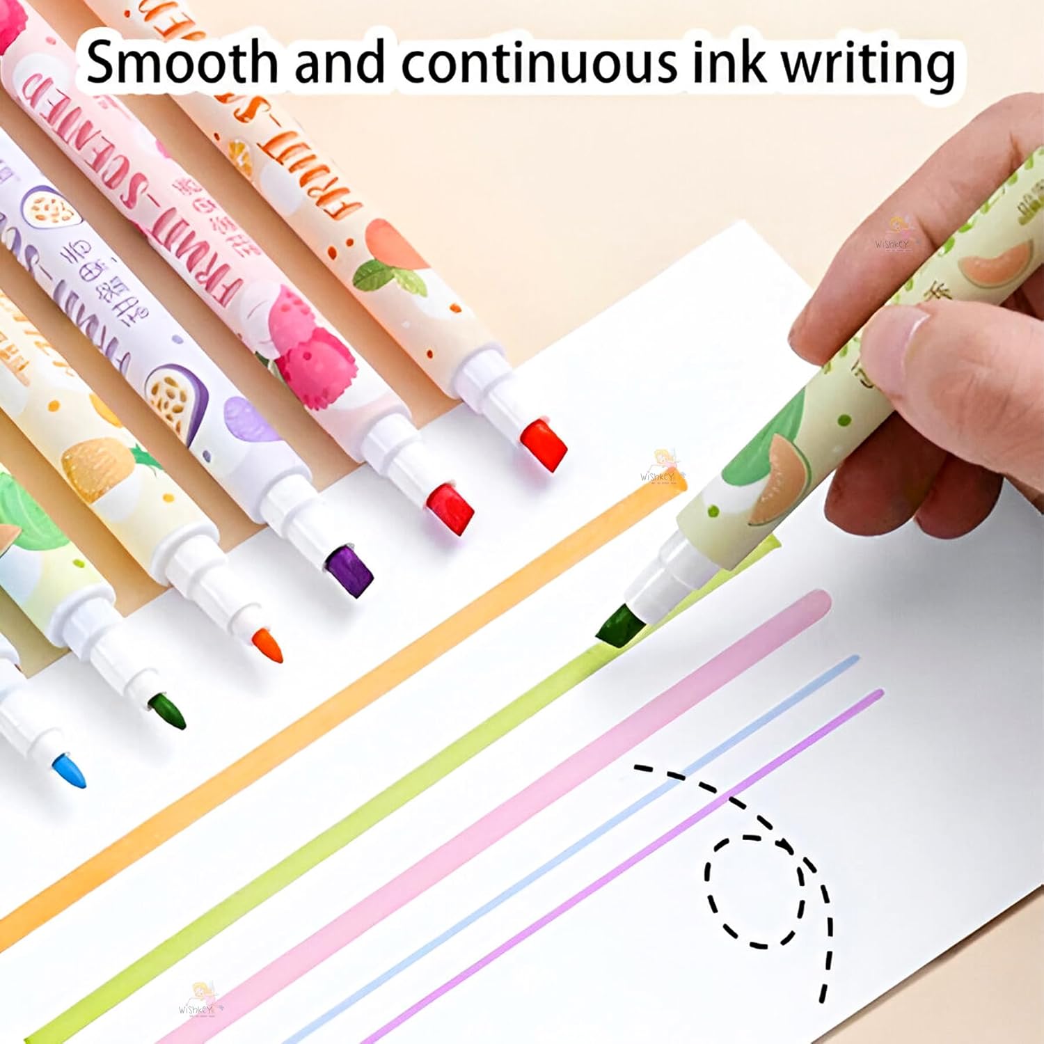 Double Head Fruit Scented Marker Pens, Water-Based Non-Toxic Ink, Quick Drying Dual Tip Highlighter Pens for Multipurpose for Kids and Adults, 8+ Years (Pack of 6, Multicolor)