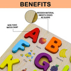 3D Wooden Capital Alphabet Puzzles with Pictures for Children, montessori educational learning letters puzzle board toy- Multi color