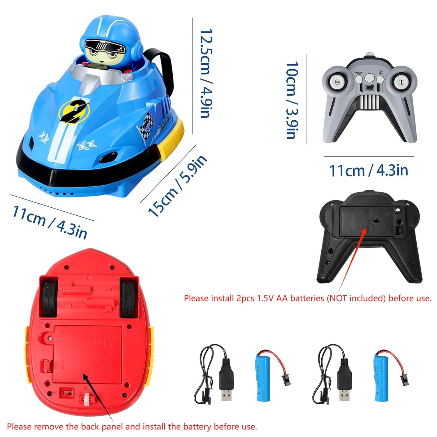Set of 2 RC Bumper Cars with Ejectable Robots, LED and Rechargeable Battery, Interactive Toy for Children Boys and Girls, Gift for 4-10 Years, Multicolor
