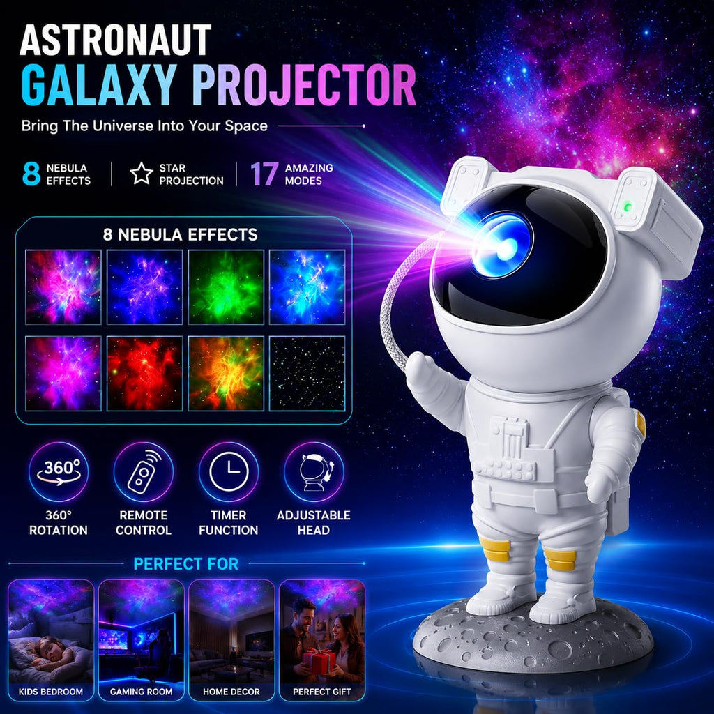 Astronaut Galaxy Projector Night Light – 360° Rotating Star Projector with Remote Control, Timer & Adjustable Head – Space Lamp for Kids’ Bedroom, Gifts, Gaming Room, Home & Décor