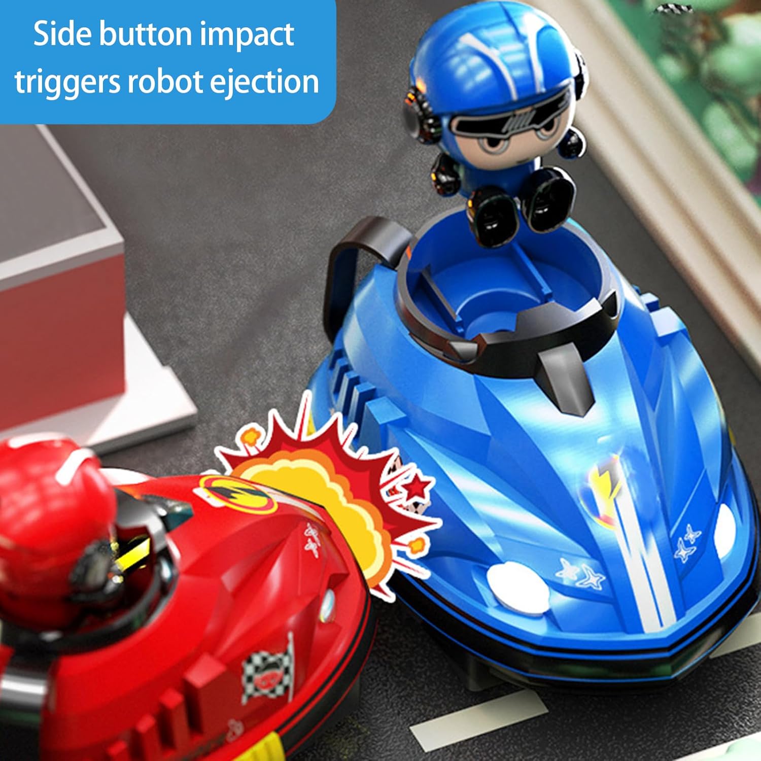 Set of 2 RC Bumper Cars with Ejectable Robots, LED and Rechargeable Battery, Interactive Toy for Children Boys and Girls, Gift for 4-10 Years, Multicolor