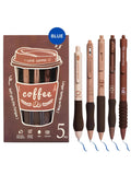 Set of 5 Coffee Theme Gel Pens for Writing, 0.5mm Black Ink Aesthetic Pen with Soft Grip, Cute Kawaii Stationery for Girls & Boys, School Office Use, Return Gift for Kids