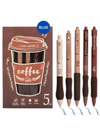 Set of 5 Coffee Theme Gel Pens for Writing, 0.5mm Black Ink Aesthetic Pen with Soft Grip, Cute Kawaii Stationery for Girls & Boys, School Office Use, Return Gift for Kids