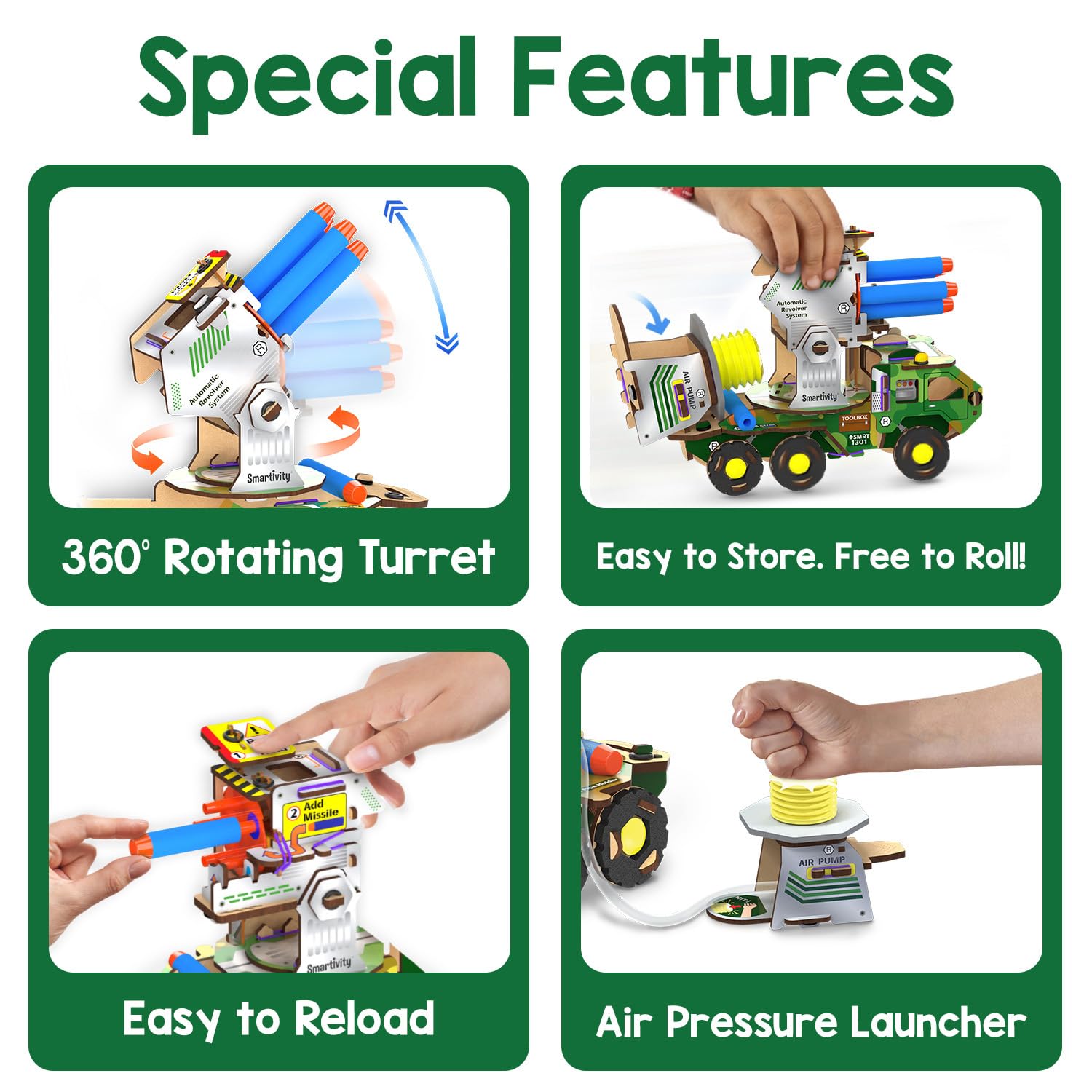 DIY Military Vehicle STEM Building Set for Kids 8-14 Years, Army Truck with Air Powered , Birthday Gift for Kids ,53 Pcs