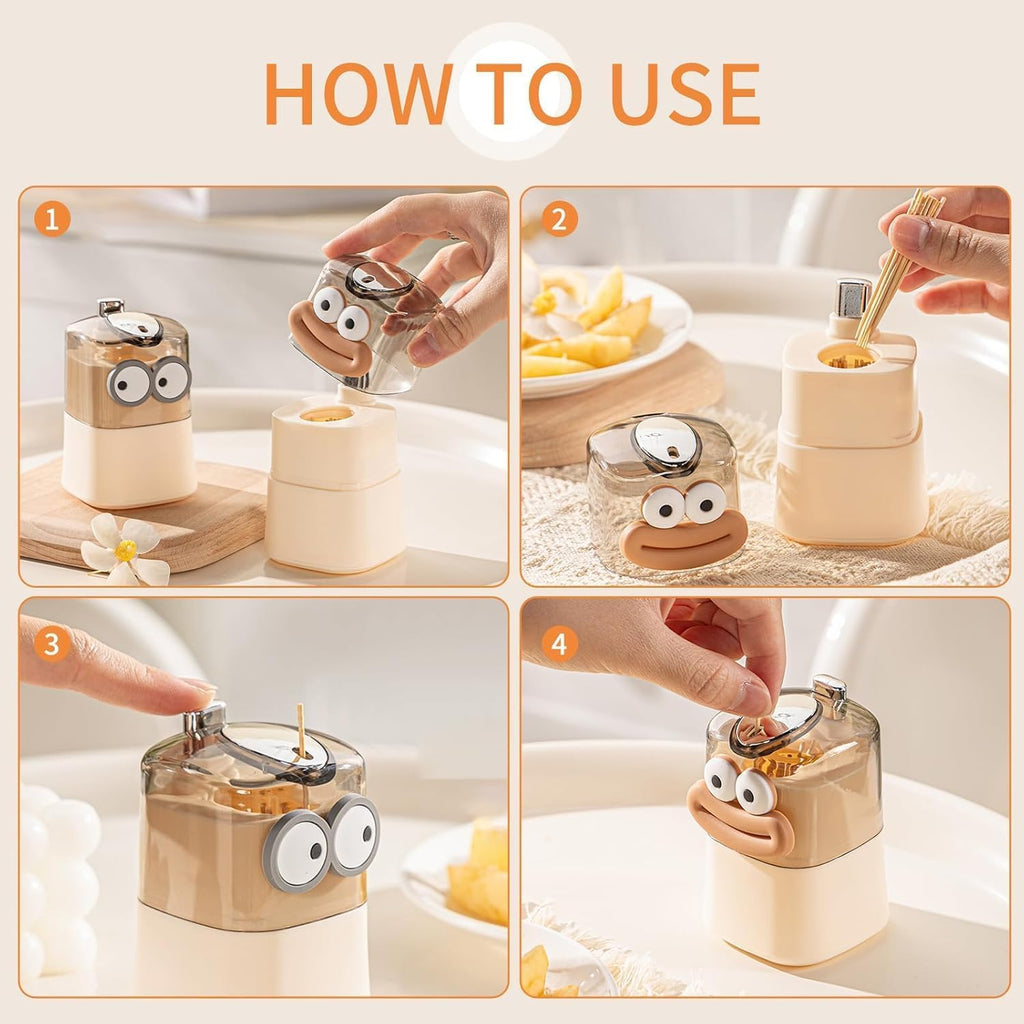 Cartoon Shape Automatic Toothpick Dispenser, Push-On Toothpick Holder, Portable Square Retractable Toothpick Holder, Toothpicks Container for Home, Kitchen & Restaurant