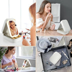 LED Lighted Makeup Mirror Jewelry Box – Portable 2-in-1 Travel Organizer with Adjustable Lighting, Cosmetic Storage & Rechargeable Battery – Compact Vanity Mirror for Women (White)