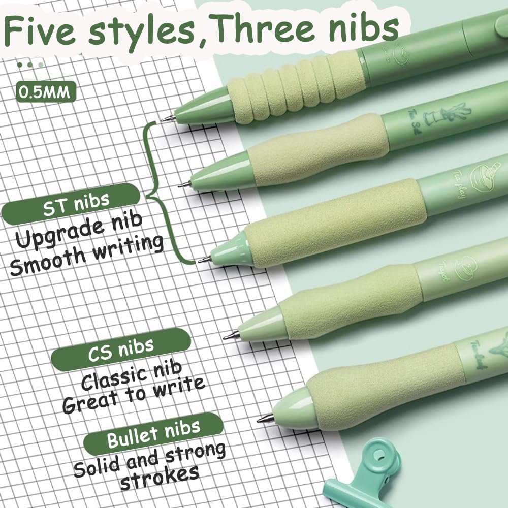 5Pcs Cute Gel Pens Set – Retractable Quick Dry Blue Ink 0.5mm Fine Point Kawaii Pens – Smooth Writing Aesthetic Pens for Journaling, Note Taking, Office & School Supplies