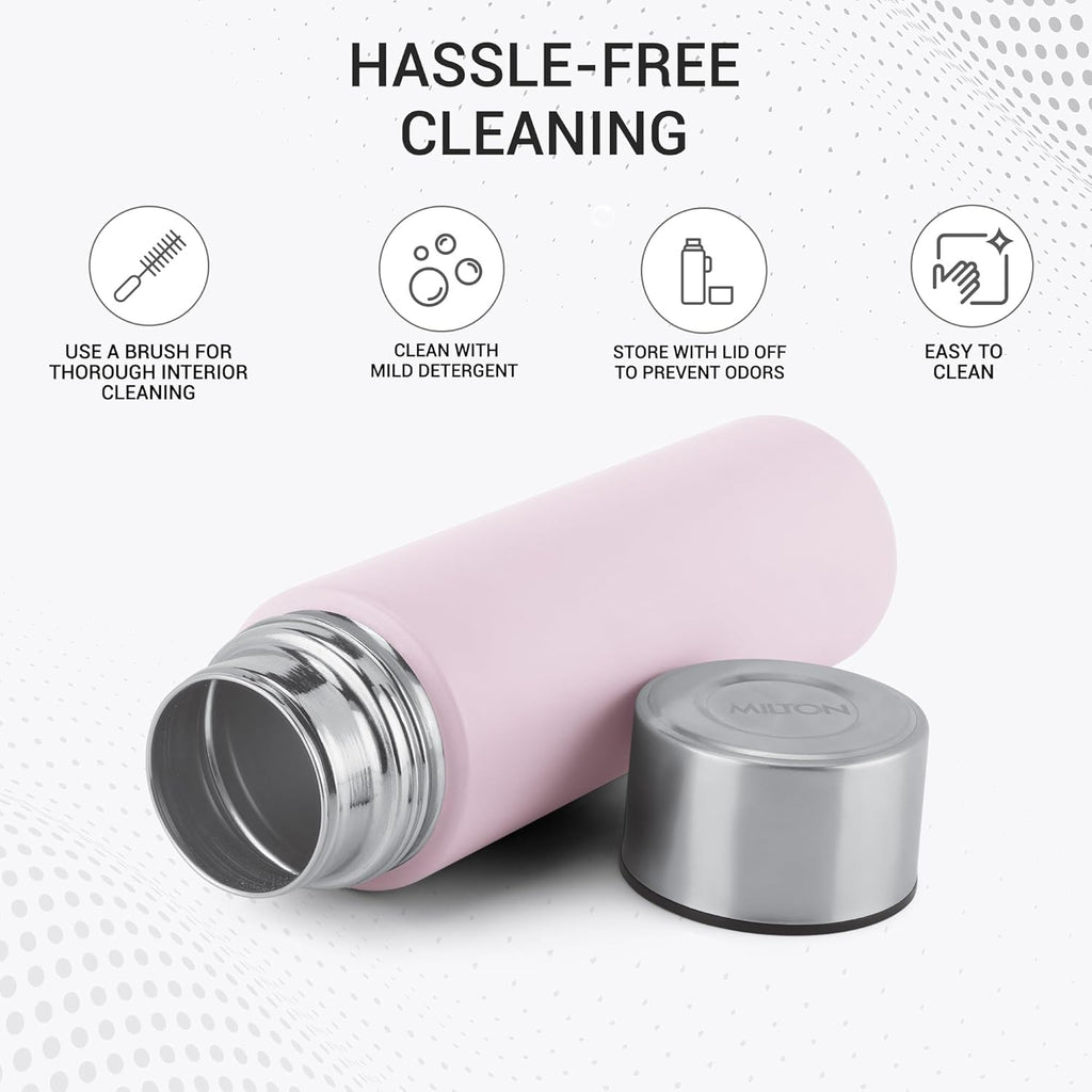 MILTON Glide 1000 Stainless Steel Water Bottle 1 LTR, Single Walled, ISI Certified I Leak Proof Lid, Rust Proof I for School, Office, Gym I Light Pink
