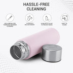 MILTON Glide 1000 Stainless Steel Water Bottle 1 LTR, Single Walled, ISI Certified I Leak Proof Lid, Rust Proof I for School, Office, Gym I Light Pink