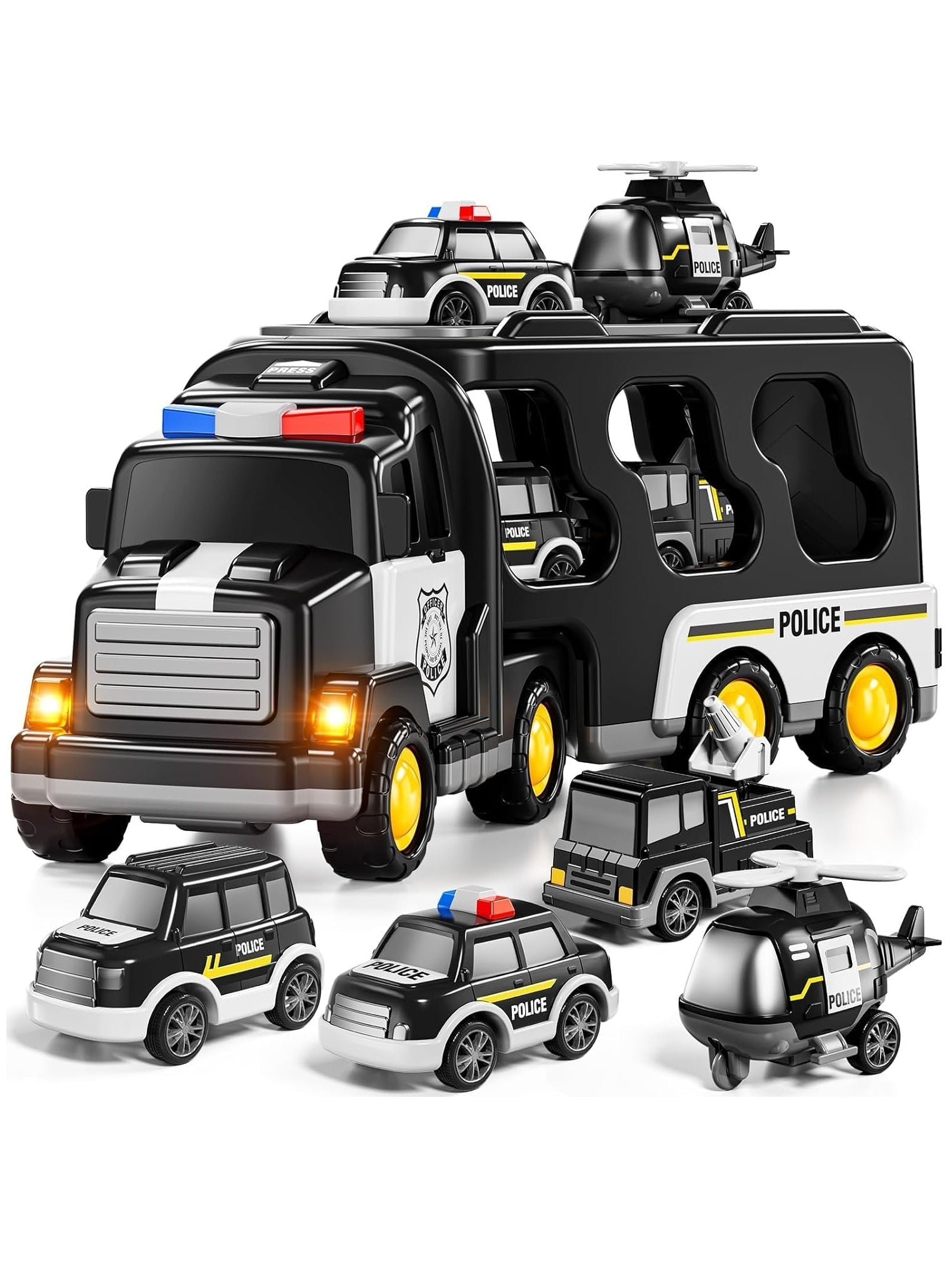 5 in 1 Police Trucks Boy Toys for 3-5 Year Old Toddlers - Toys for 3- 7 Years Old Transport Vehicle Carrier Truck Sets Kids Boys & Girls