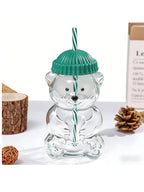 Cute Bear Shaped Plastic Drinking Cup with Straw & Cute Bears Glass Tumbler with Reusable Cute Animal Mug  Travel & Gifts (Pack of 1)