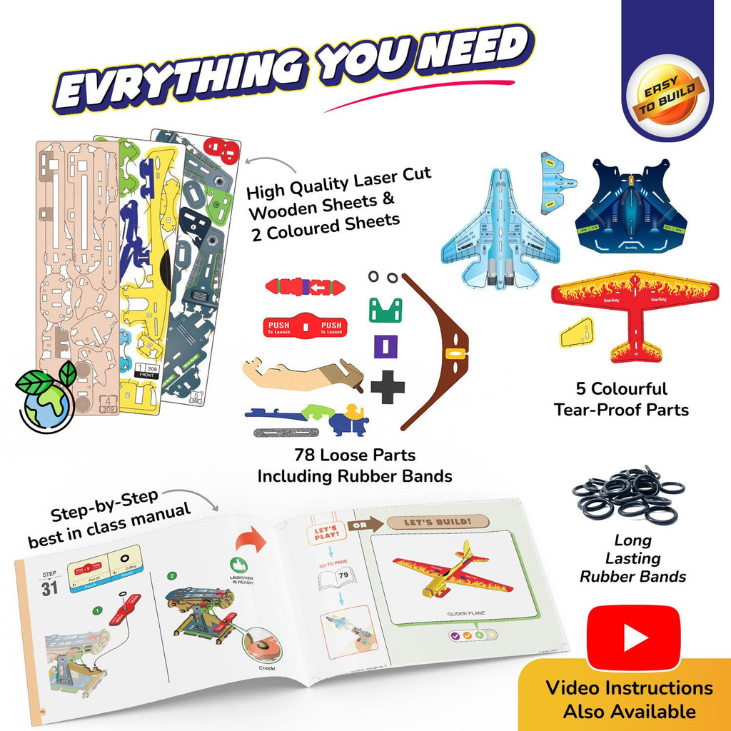 3 in 1 Airplanes Launcher Toy for Kids 6-12 | Build & Launch 3 Planes – Fighter Jet, Glider, Stealth | Birthday Gift for Boys & Girls