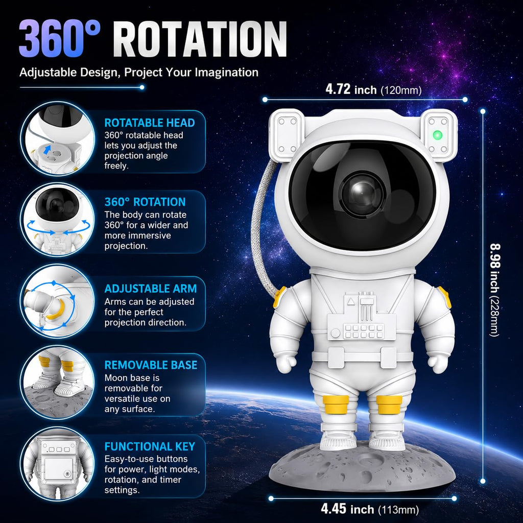 Astronaut Galaxy Projector Night Light – 360° Rotating Star Projector with Remote Control, Timer & Adjustable Head – Space Lamp for Kids’ Bedroom, Gifts, Gaming Room, Home & Décor