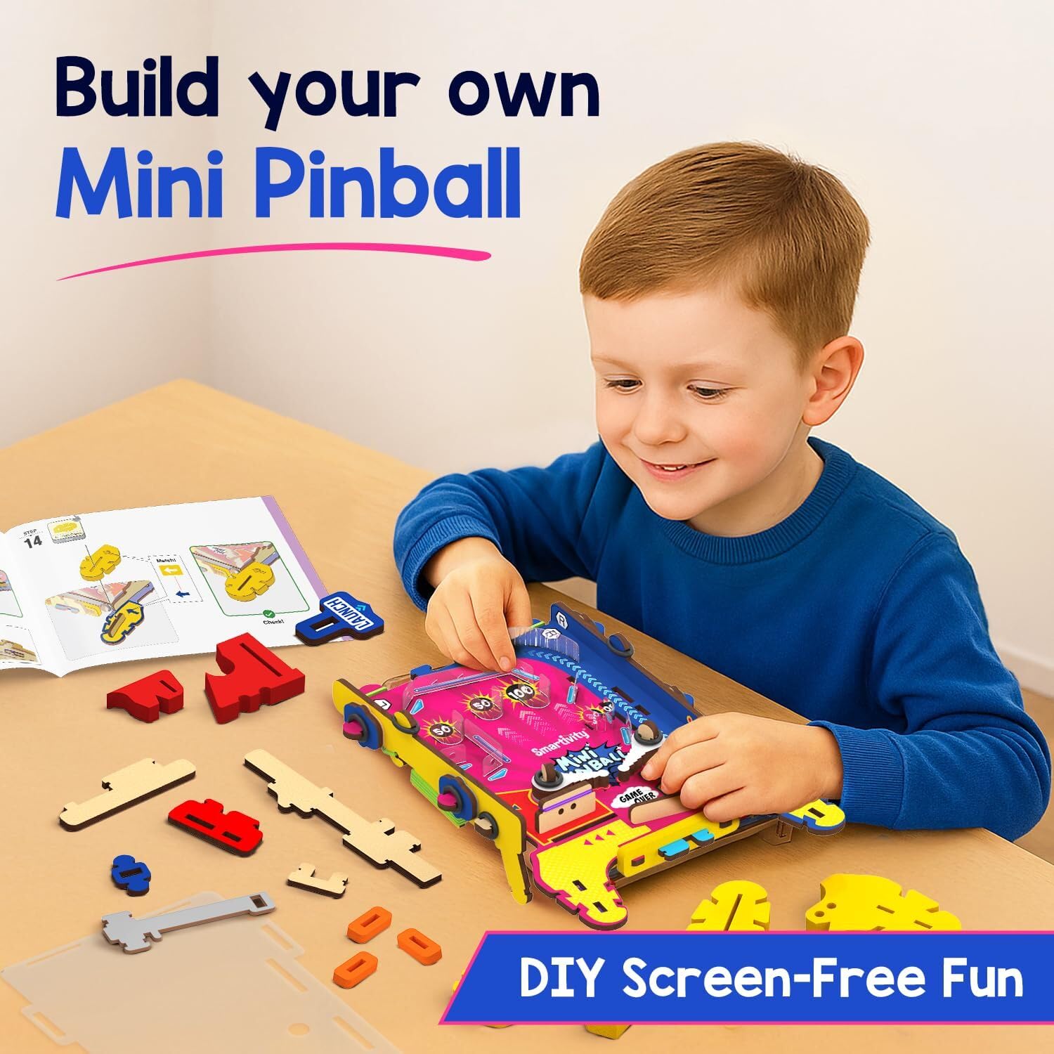 Mini Pinball Game for Kids Ages 6-12 Years | Build Your Own Hand-Held Pinball I Birthday Gift for Boys & Girls IScreen Free Play