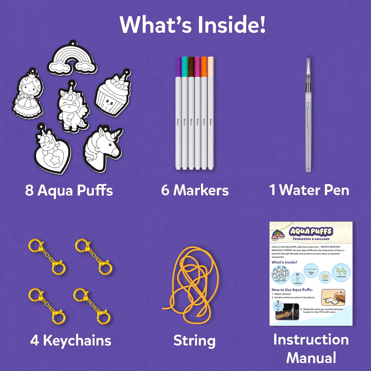 Skillmatics 3D Art Kit - Aqua Puffs Princesses & Unicorns, Mess-Free Painting Craft for Kids, DIY Colour & Inflate Activity, Travel Toys & Creative Gifts for Girls & Boys Ages 4, 5, 6, 7, 8, 9, 10