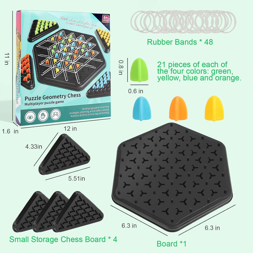 Chain Triangle Chess Game | Triggle Rubber Band Strategy Board Game for Family & Kids, 2–4 Players| 6+