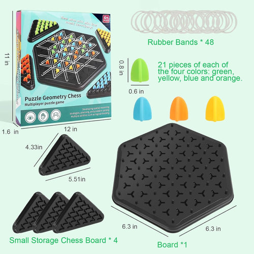 Chain Triangle Chess Game | Triggle Rubber Band Strategy Board Game for Family & Kids, 2–4 Players| 6+