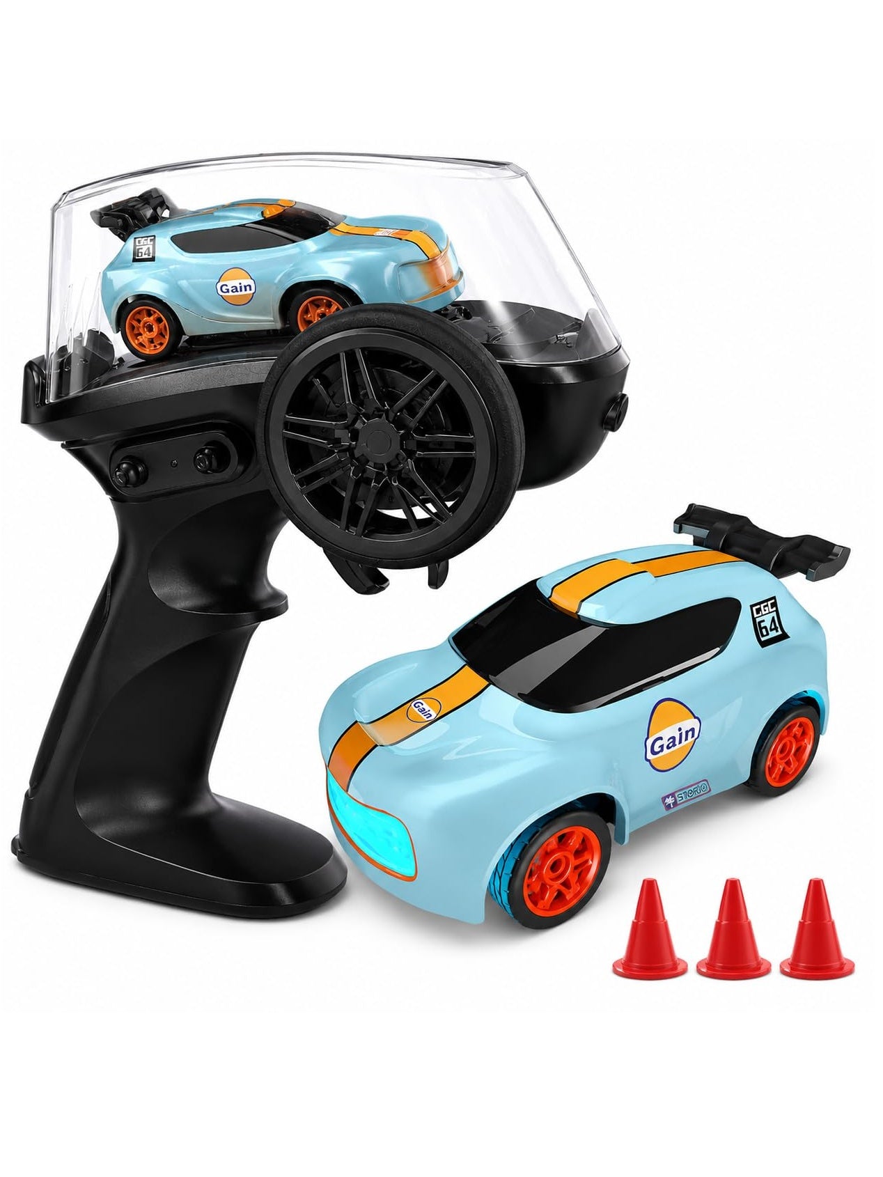 Mini RC Car 1:64 Scale, 2.4GHz Remote Control Car with Drift & Grip Modes, Dual Speed, LED Lights, 100m Range, Rechargeable RC Drift Car for Kids Boys Girls & Adults