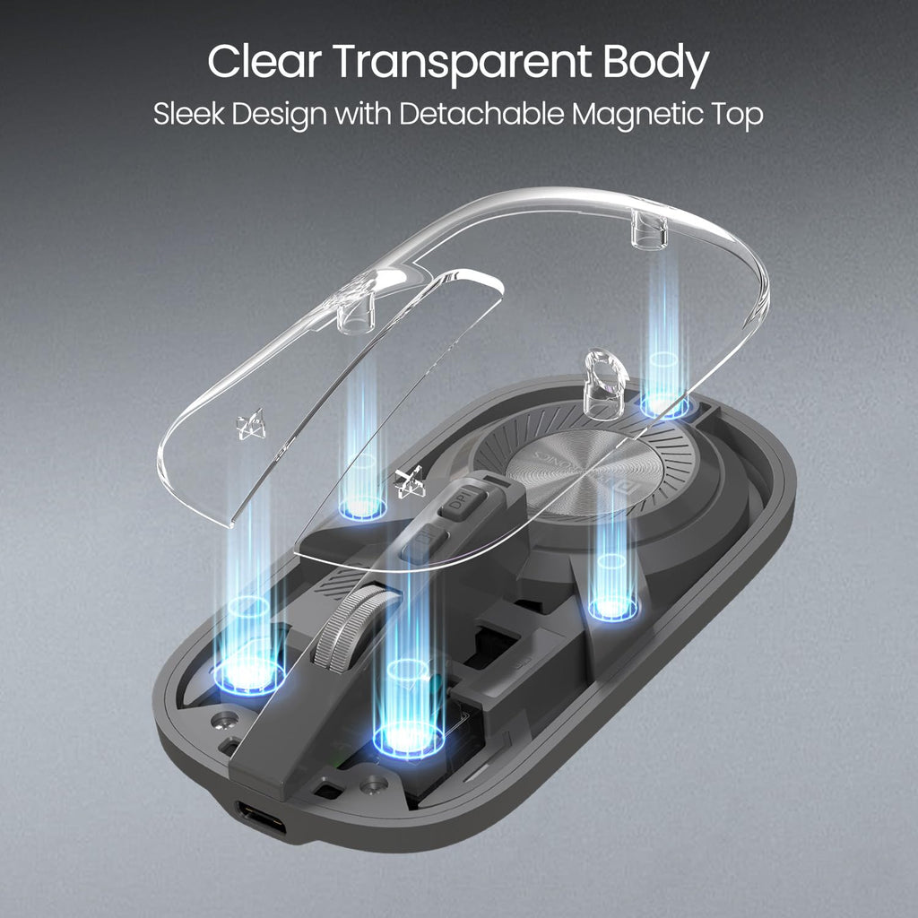 Portronics Toad 8 Transparent Wireless Bluetooth Mouse with Dual Wireless (BT + 2.4 GHz),  Noise-Free Clicking,  Multi-Device Pair