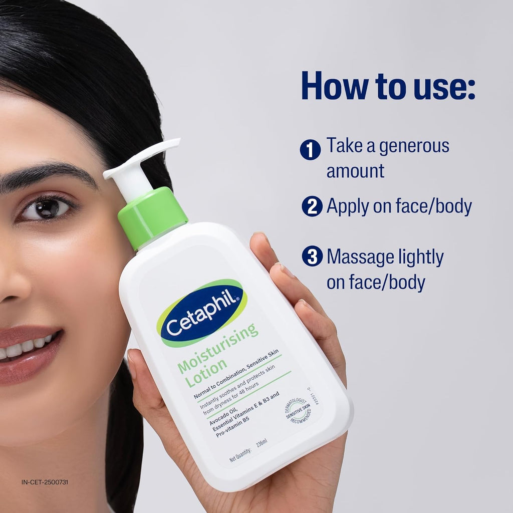 Cetaphil Moisturising Lotion 118 ml for Dry to Normal & Sensitive Skin | 48H Hydration with Niacinamide, Panthenol & Glycerin | Fragrance-Free, Non-Greasy, Dermatologist Recommended