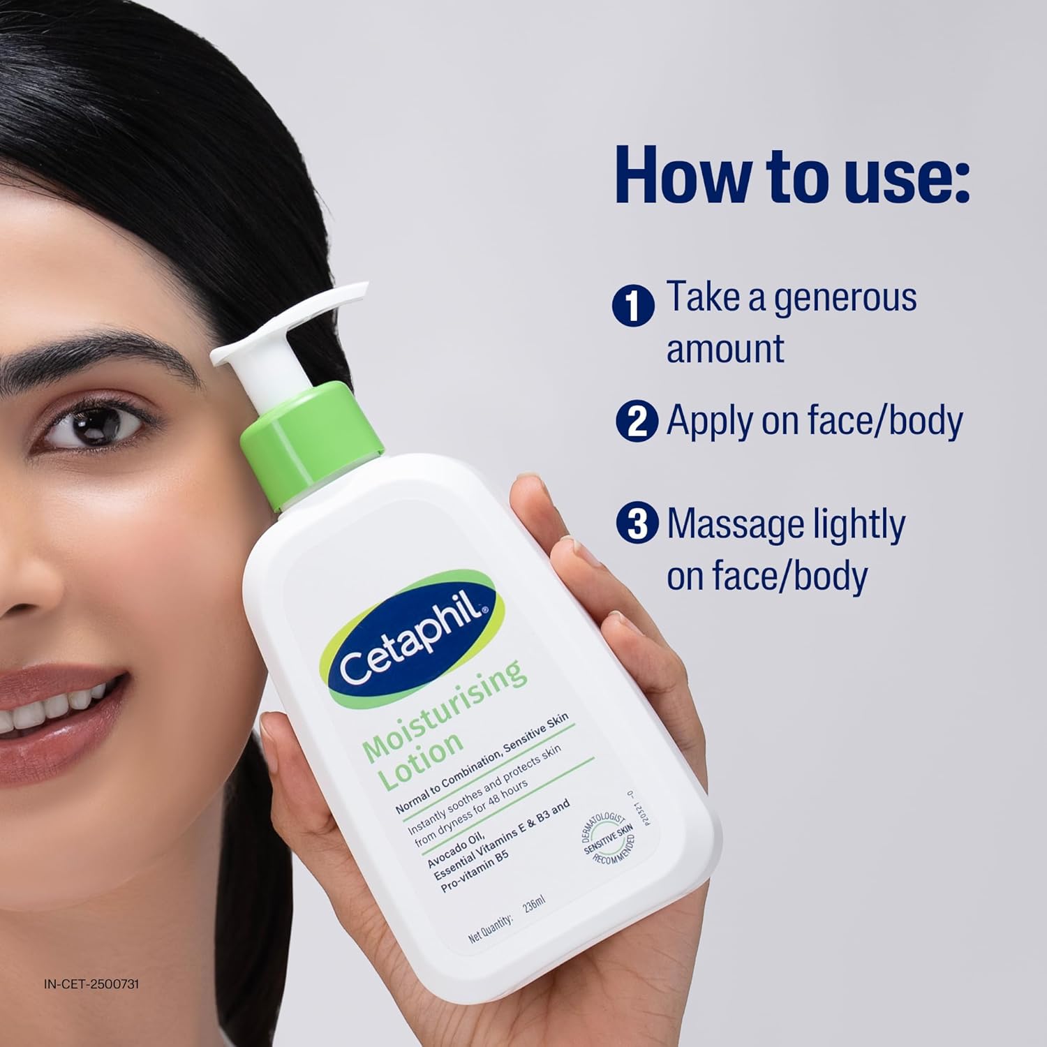 Cetaphil Moisturising Lotion 118 ml for Dry to Normal & Sensitive Skin | 48H Hydration with Niacinamide, Panthenol & Glycerin | Fragrance-Free, Non-Greasy, Dermatologist Recommended