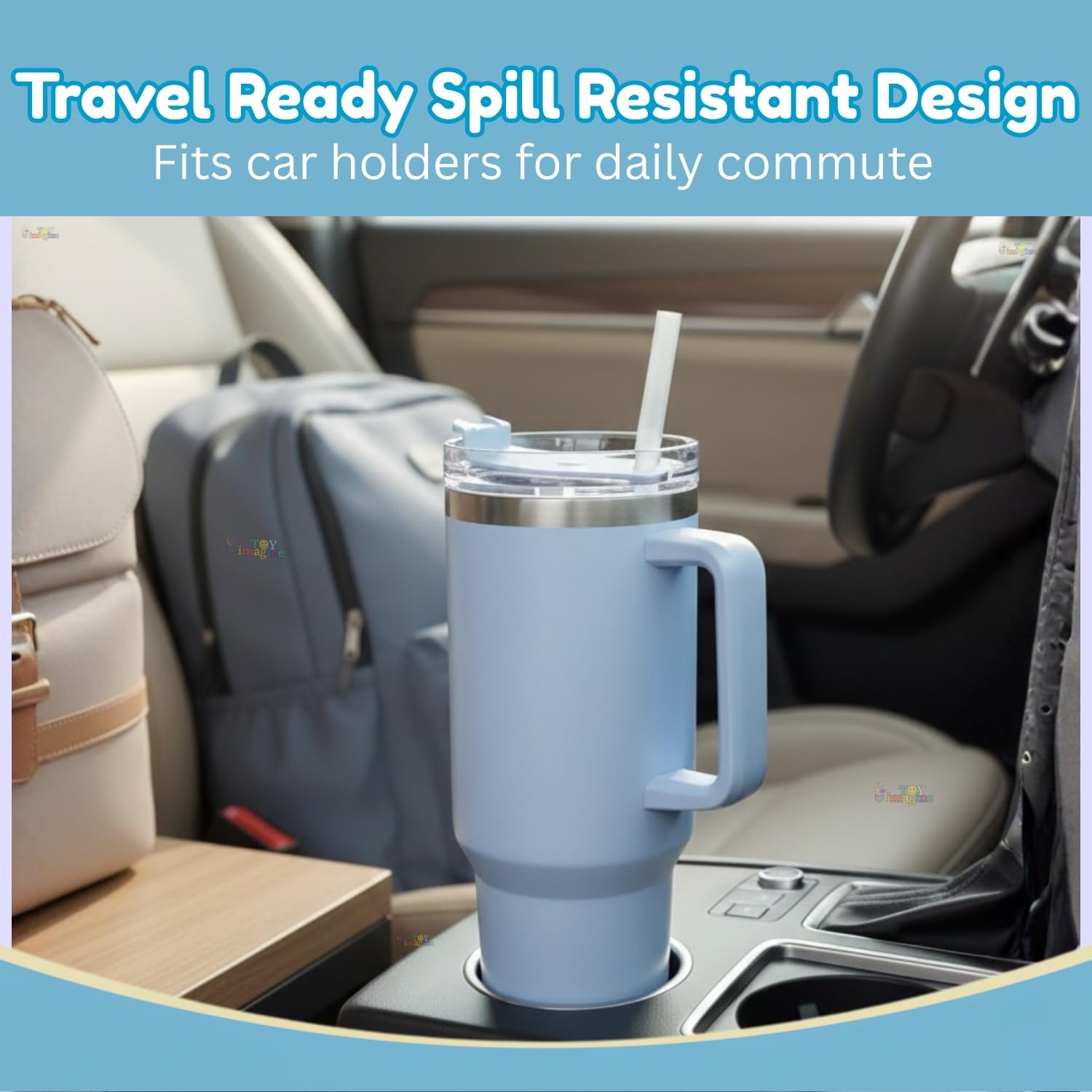 Stainless Steel Insulated Tumbler with Handle, Lid & Straw | Hot & Cold Large Travel Mug Water Cup for Gym, Office & Outdoor Use | Leakproof | 1200 ml(Blue)