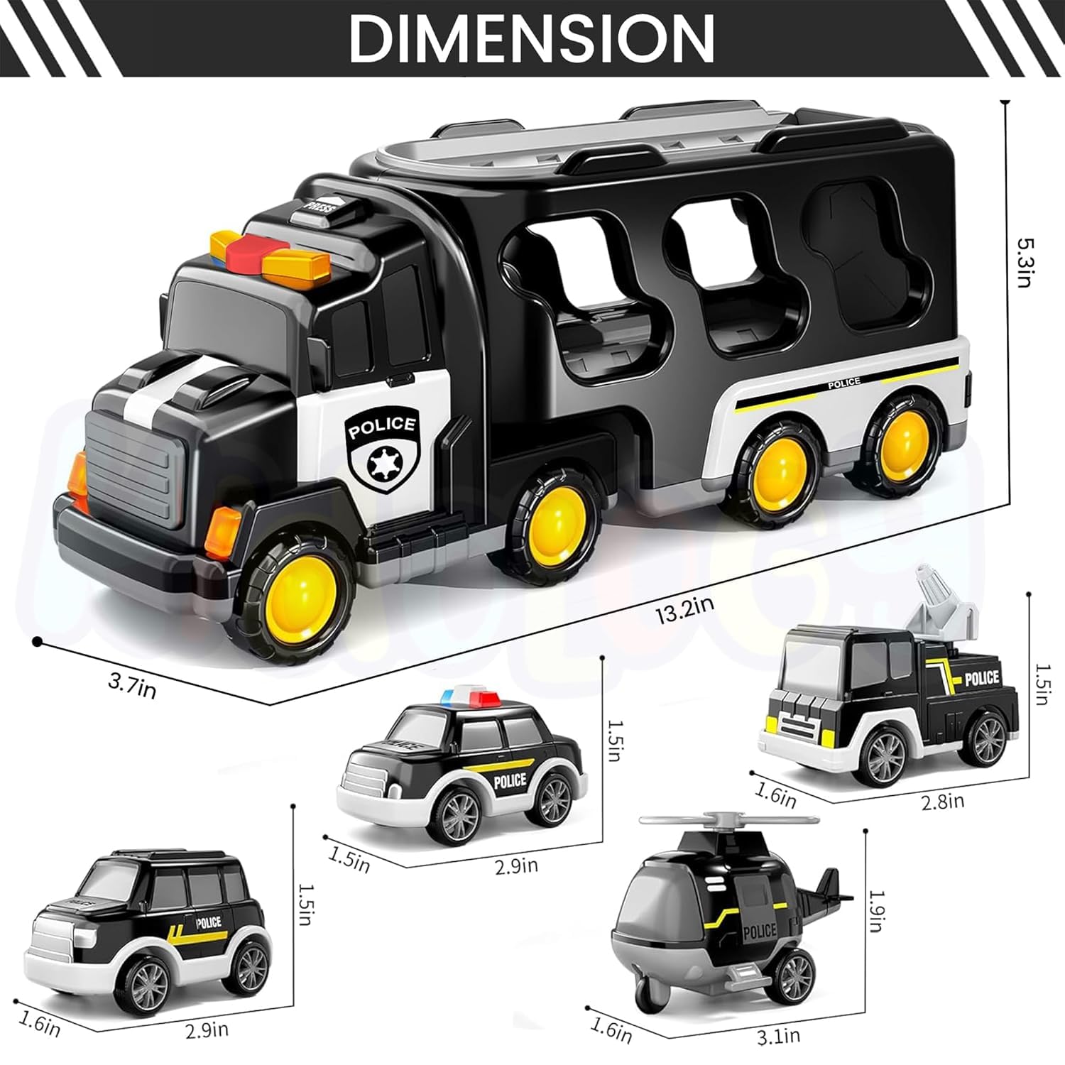 5 in 1 Police Trucks Boy Toys for 3-5 Year Old Toddlers - Toys for 3- 7 Years Old Transport Vehicle Carrier Truck Sets Kids Boys & Girls