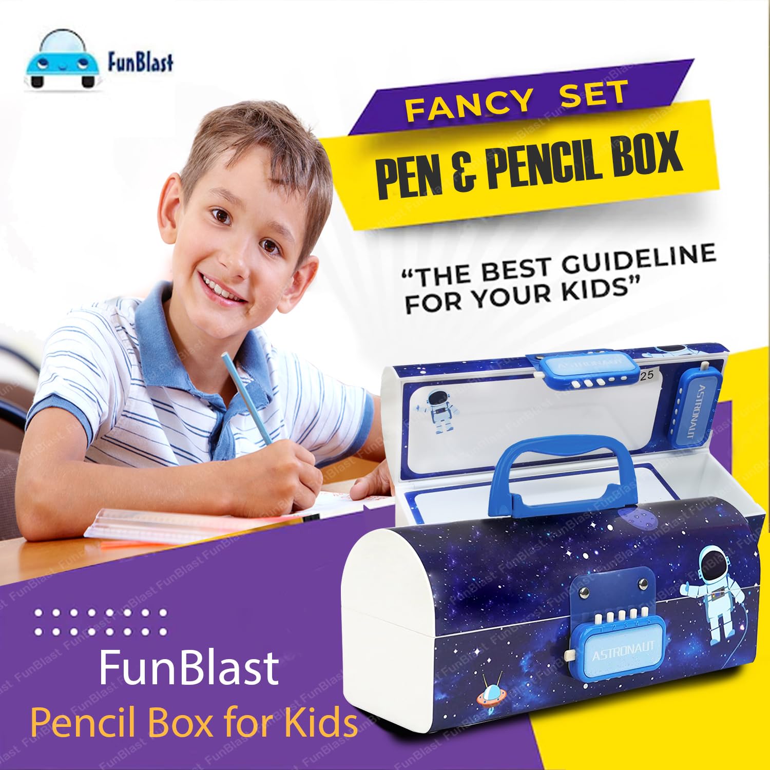 Astronaut Kids Pen & Pencil Box Suitcase Style Password Lock Multi-Layer Pencil Box For Boys, Girls, Return Gift For Kids