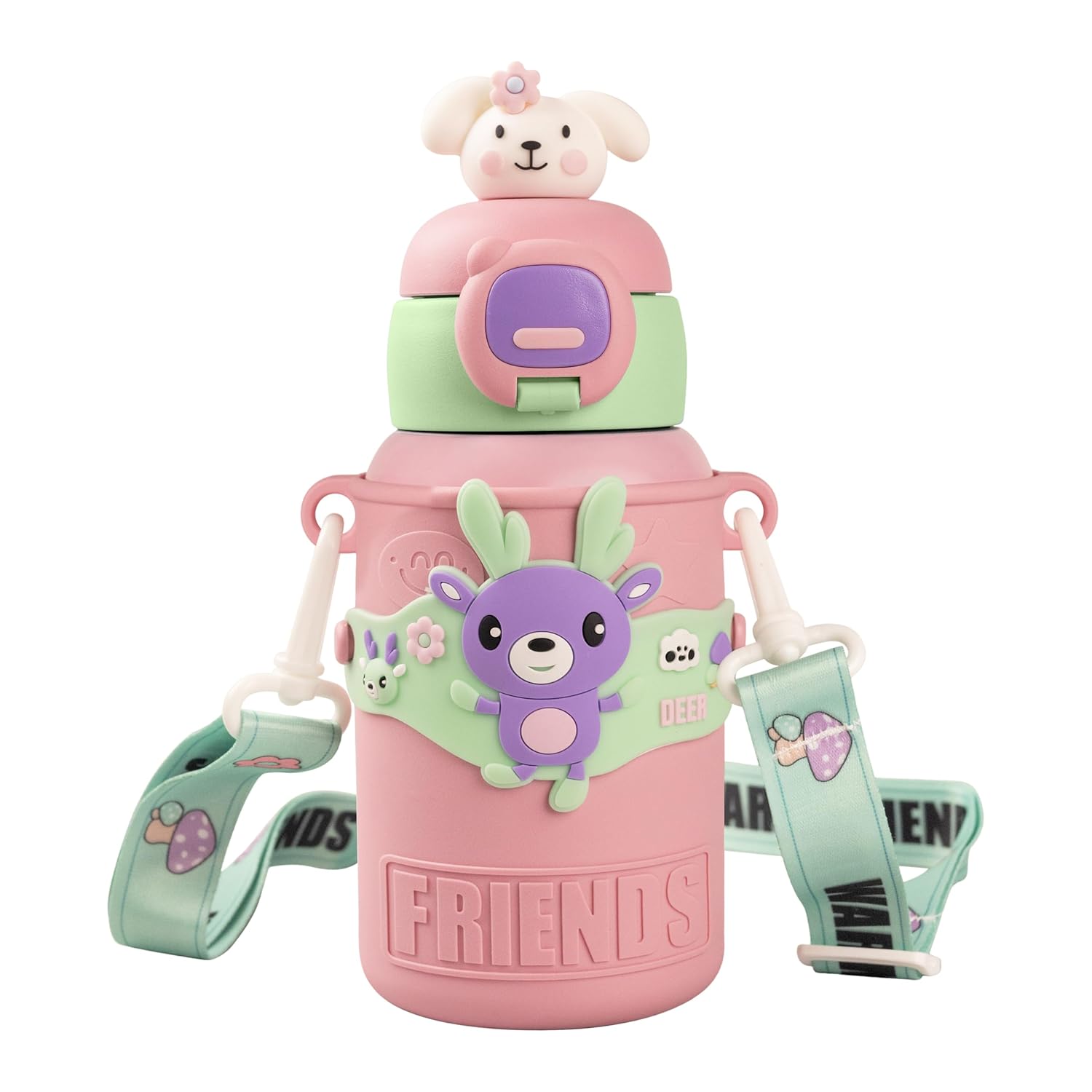 TEDDY Water Bottle - Waterbottle for Girls and Boys, Stainless Steel, Spill-Proof, BPA-Free, Pink