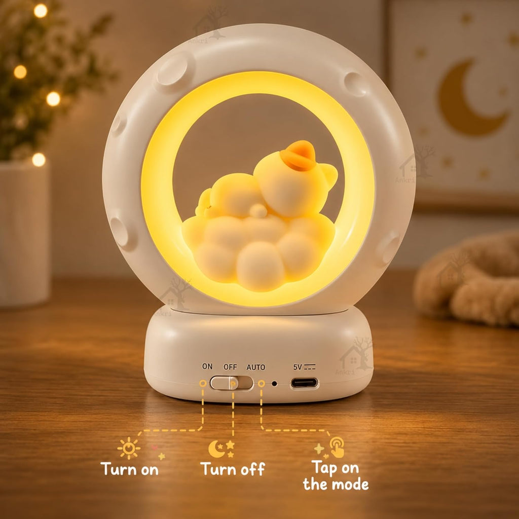 Cat Moon Light For Bedroom Dim Light| 3 Gear Brightness Night Lamp for Kids| Home Decor Gift for Women Girls & Boys| Couple Gift| Love Gift for Her| Decoration Silicone Night Lamp| Cute LED Moon