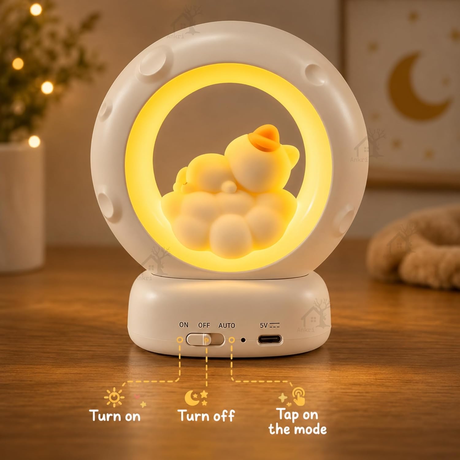 Cat Moon Light For Bedroom Dim Light| 3 Gear Brightness Night Lamp for Kids| Home Decor Gift for Women Girls & Boys| Couple Gift| Love Gift for Her| Decoration Silicone Night Lamp| Cute LED Moon