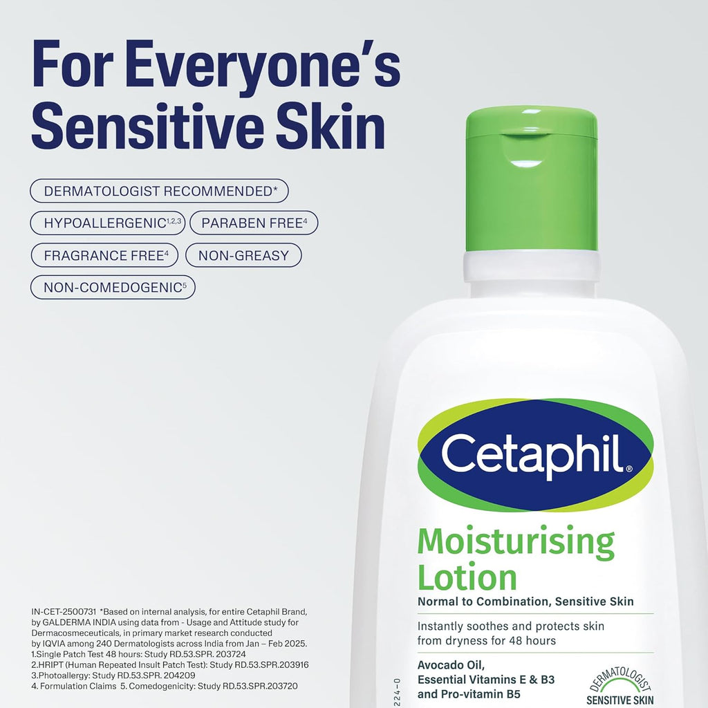 Cetaphil Moisturising Lotion 118 ml for Dry to Normal & Sensitive Skin | 48H Hydration with Niacinamide, Panthenol & Glycerin | Fragrance-Free, Non-Greasy, Dermatologist Recommended