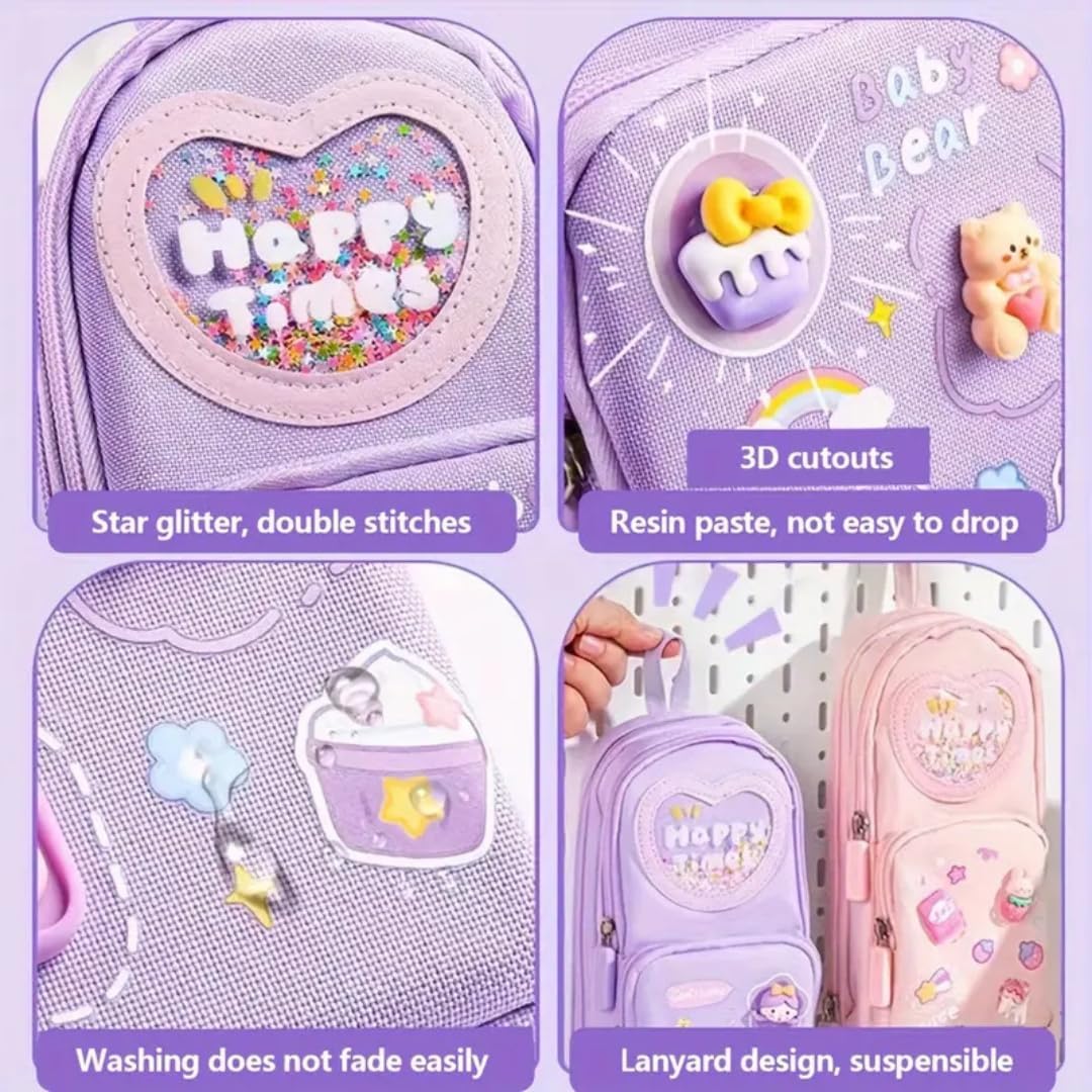 Premium Pencil Case, 6 Layer, 3 Compartments , Cute Aesthetic Design For Girls, Purple