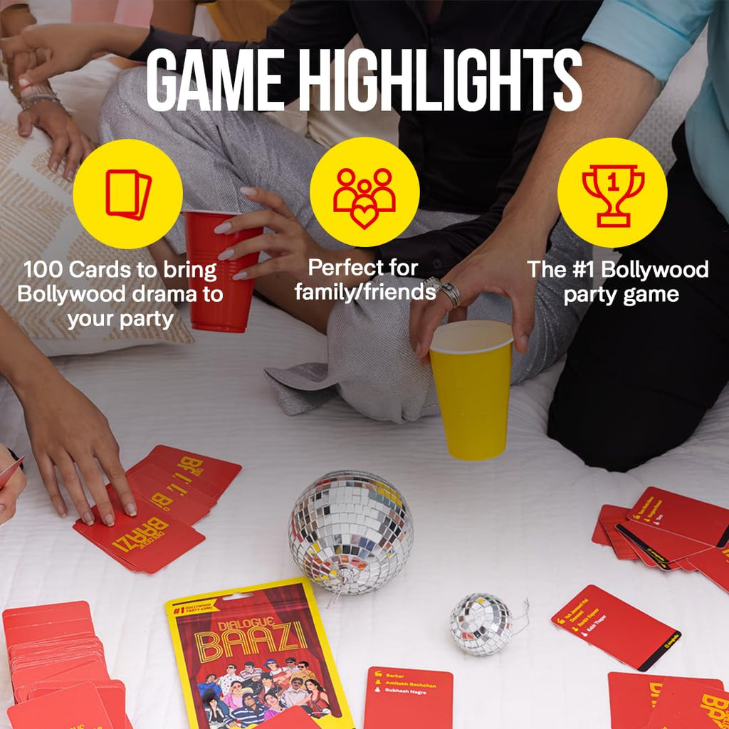 Dring Dialogue Baazi - The #1 Bollywood House Party Game for Friends (100 Cards, Multicolour) | Movie Quest, Dumb charades, Film Card Game for Adults | Perfect for Birthday, Bachelor & Gifting |