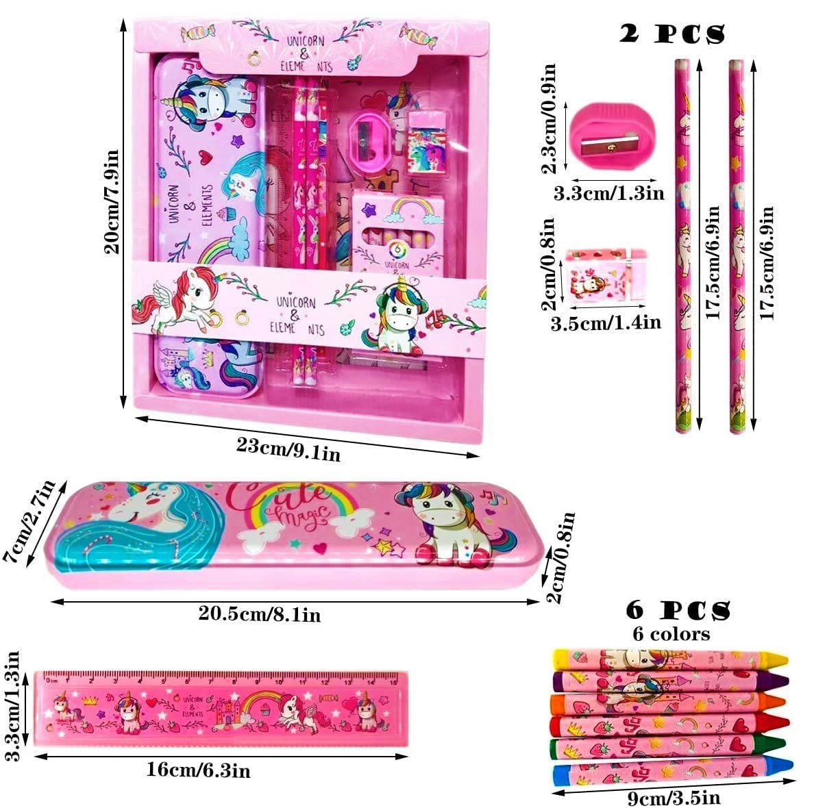 Unicorn Stationary Kit for Girls Pencil Pen Book Eraser Sharpener - Stationary Kit Set for Girls/Birthday Gift (Unicorn 12 Pcs), Pink