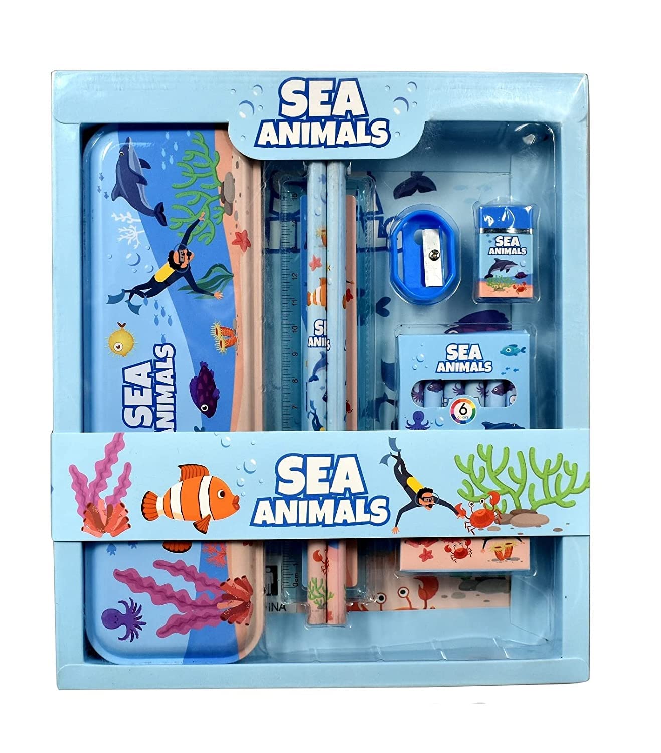 Sea Animal Stationary Kit for Girls Pencil Pen Book Eraser Sharpener - Stationary Kit Set for Girls/Birthday Gift