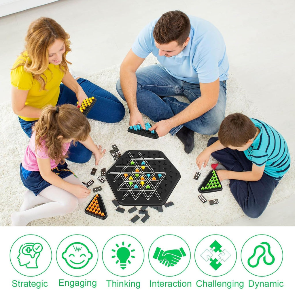 Chain Triangle Chess Game | Triggle Rubber Band Strategy Board Game for Family & Kids, 2–4 Players| 6+