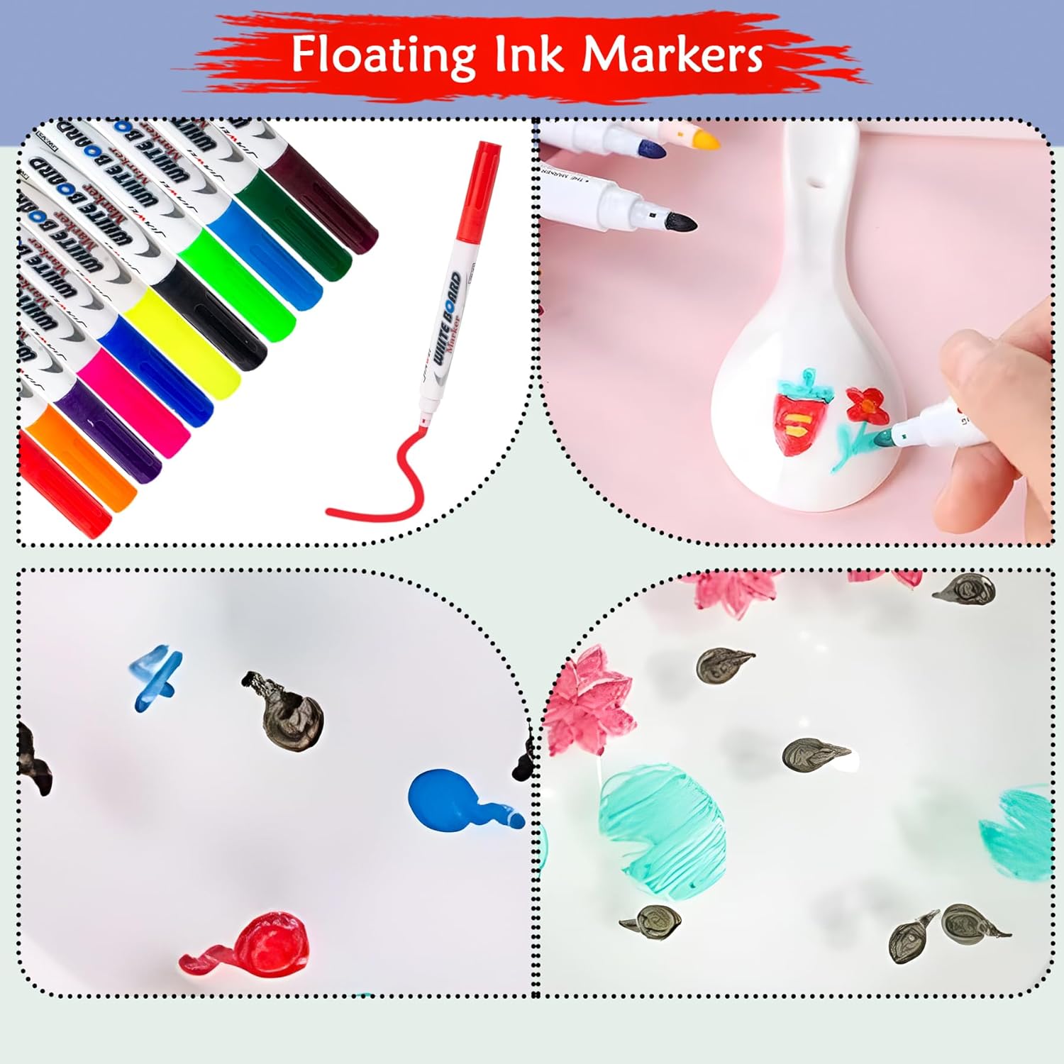 11 Pcs Magical Water Pens, Floating Ink Marker Pen Set for Kids, Water Drawing Kit with Ceramic Spoon, Water-Based Doodle Markers for Drawing, 8+ Years (Multicolor, Pack of 11)